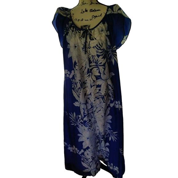 Vintage Hilo Hattie Hawaiian Dress Women’s Maxi VTG XL Blue Floral Style #613 - Picture 3 of 12